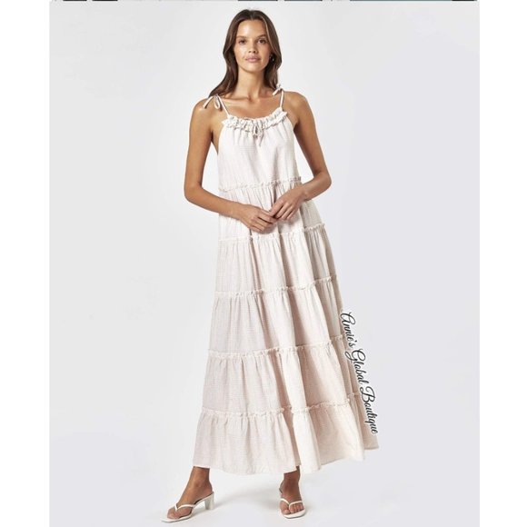 NWT, Anthropologie  Senorita Gingham Ruffled Maxi Dress - Picture 3 of 16